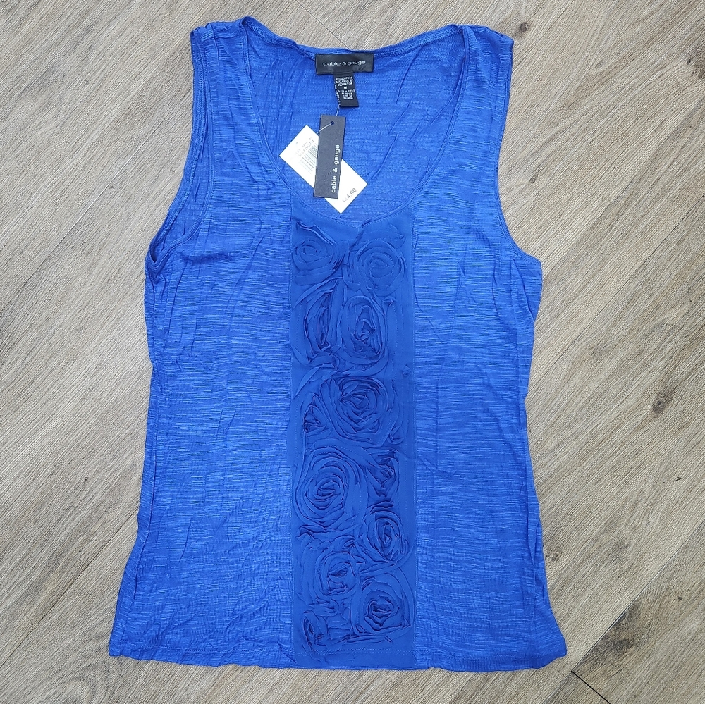 Cable & Gauge NWT Royal Blue Tank Top with Floral Design Size M